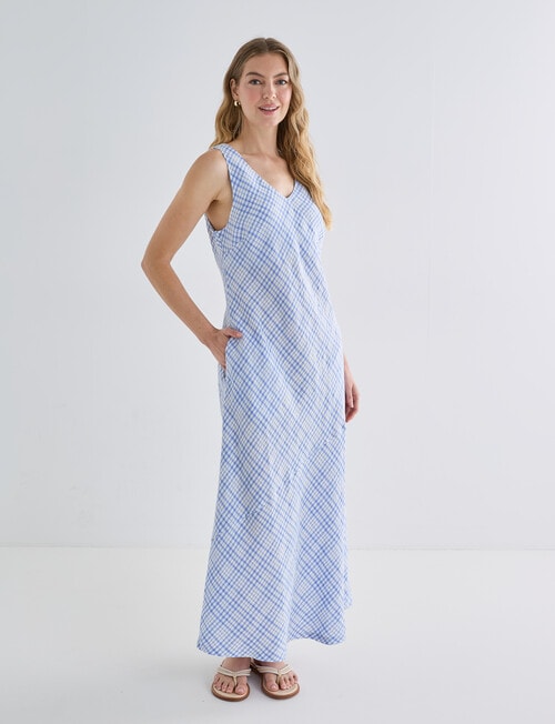 Zest Linen Bias Cut Maxi Dress, Blue Check product photo View 03 L