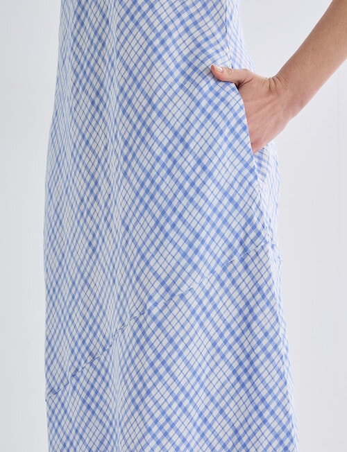 Zest Linen Bias Cut Maxi Dress, Blue Check product photo View 04 L