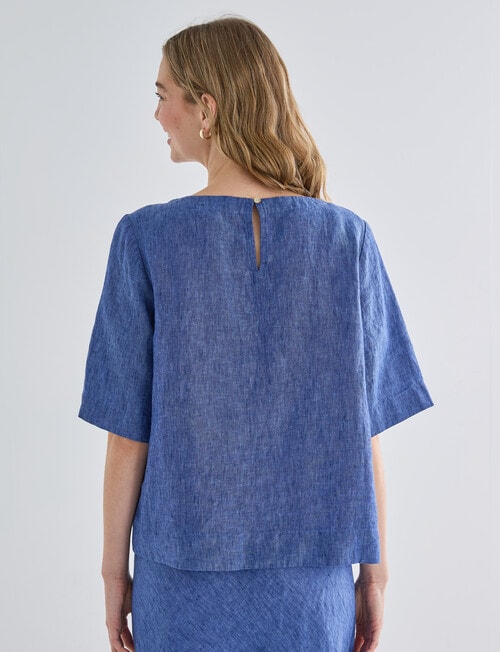 Zest Linen Short Sleeve Top, Mid Blue product photo View 02 L