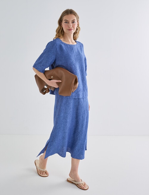 Zest Linen Short Sleeve Top, Mid Blue product photo View 03 L
