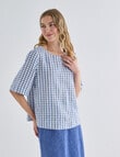 Zest Linen Short Sleeve Top, Blue Check product photo