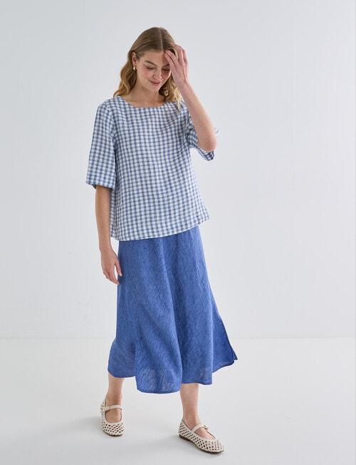 Zest Linen Short Sleeve Top, Blue Check product photo View 03 L