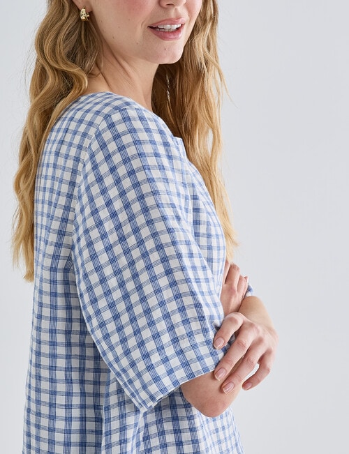 Zest Linen Short Sleeve Top, Blue Check product photo View 04 L
