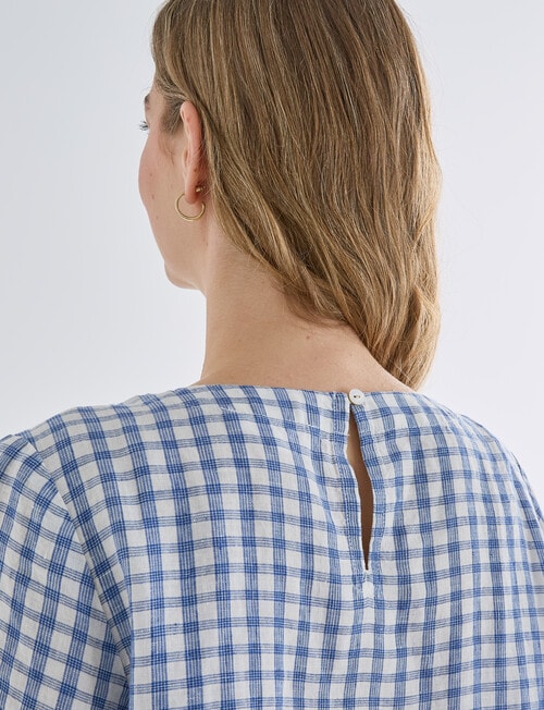 Zest Linen Short Sleeve Top, Blue Check product photo View 05 L