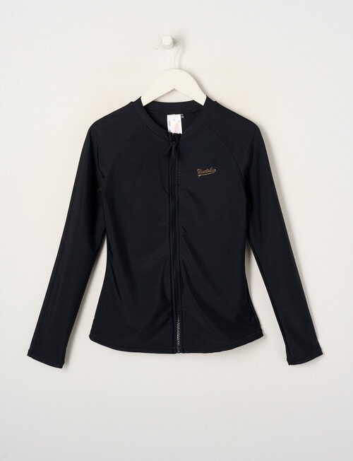 Wavetribe Long Sleeve Zip Through Rash Top, Black product photo