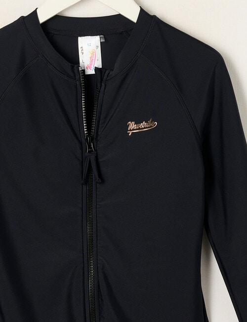 Wavetribe Long Sleeve Zip Through Rash Top, Black product photo View 02 L