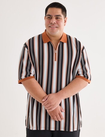 Gasoline King size Vertical Stripe Polo Shirt, Orange product photo