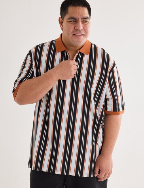 Gasoline King size Vertical Stripe Polo Shirt, Orange product photo View 05 L