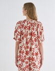Zest Linen Blend Shirred Neck Top, Brick Floral product photo View 02 S