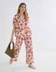 Zest Linen Blend Shirred Neck Top, Brick Floral product photo View 03 S
