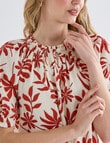 Zest Linen Blend Shirred Neck Top, Brick Floral product photo View 04 S