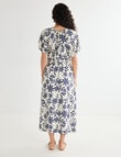 Zest Linen Blend V-Neck Midi Dress, Navy Floral product photo View 02 S
