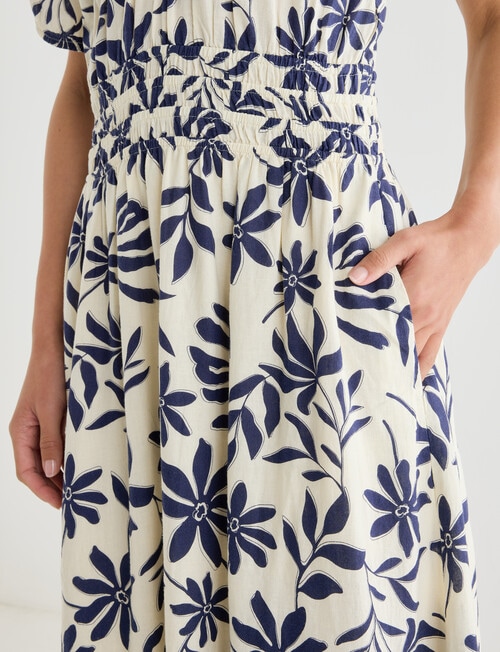 Zest Linen Blend V-Neck Midi Dress, Navy Floral product photo View 05 L
