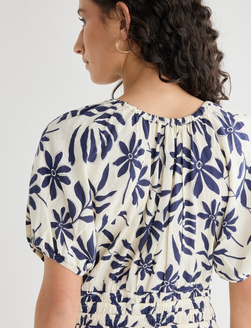 Zest Linen Blend V-Neck Midi Dress, Navy Floral product photo View 06 L