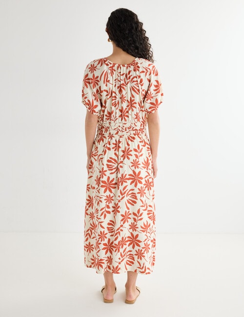 Zest Linen Blend V-Neck Midi Dress, Brick Floral product photo View 02 L