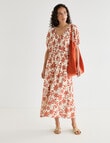 Zest Linen Blend V-Neck Midi Dress, Brick Floral product photo View 03 S