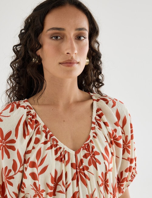 Zest Linen Blend V-Neck Midi Dress, Brick Floral product photo View 04 L