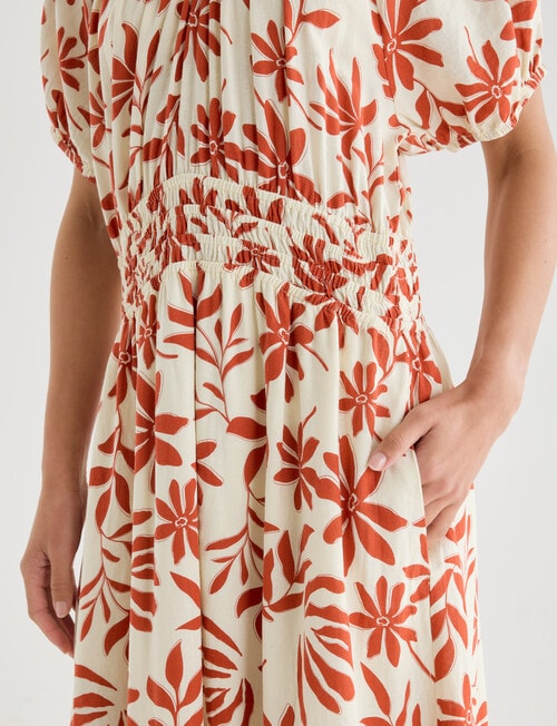 Zest Linen Blend V-Neck Midi Dress, Brick Floral product photo View 05 L
