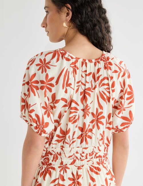 Zest Linen Blend V-Neck Midi Dress, Brick Floral product photo View 06 L
