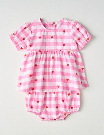 Teeny Weeny Alphabet Soup Top & Bloomer Set, 2-Piece, Pink Check product photo