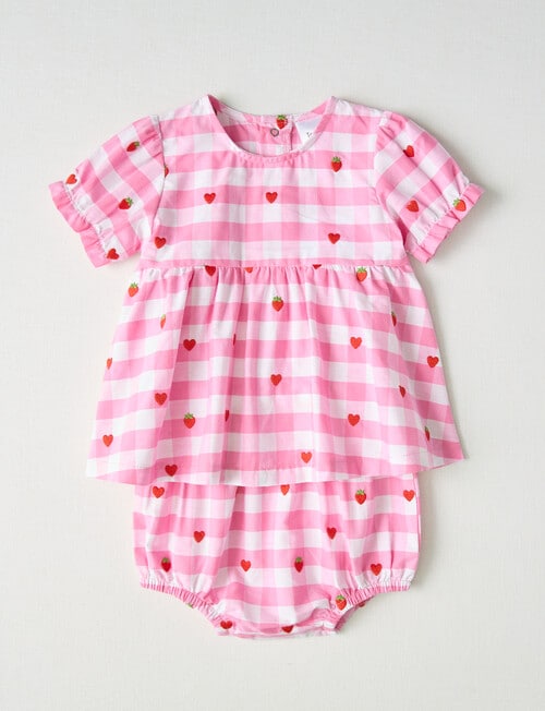 Teeny Weeny Alphabet Soup Top & Bloomer Set, 2-Piece, Pink Check product photo