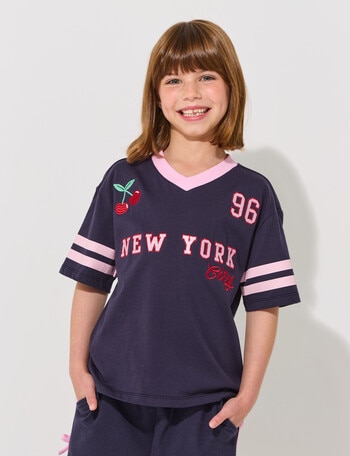 Mac & Ellie Cherry Short Sleeve Sporty Boxy Tee, Navy product photo