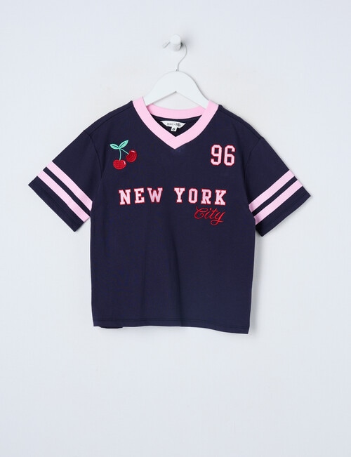 Mac & Ellie Cherry Short Sleeve Sporty Boxy Tee, Navy product photo View 05 L