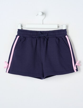 Mac & Ellie Terry Fleece Bow Shorts, Navy & Candy Pink product photo