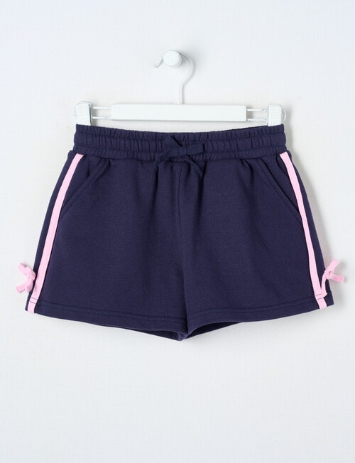 Mac & Ellie Terry Fleece Bow Shorts, Navy & Candy Pink product photo