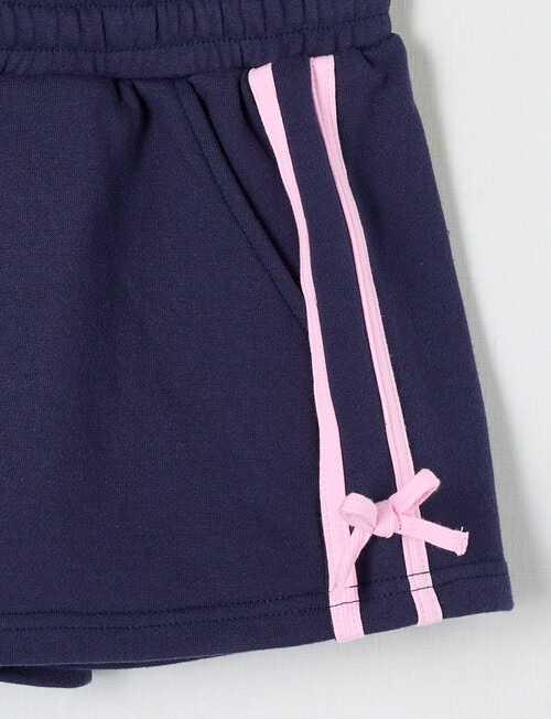 Mac & Ellie Terry Fleece Bow Shorts, Navy & Candy Pink product photo View 02 L