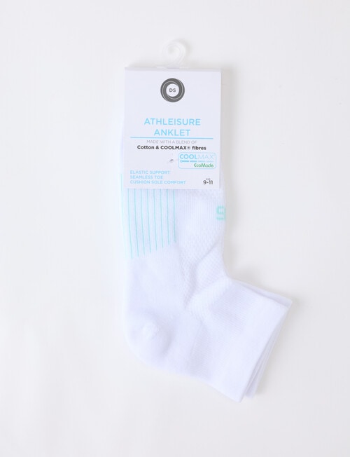 DS Socks Coolmax Athleisure Anklet Sock, White & Mint, 5-11 product photo