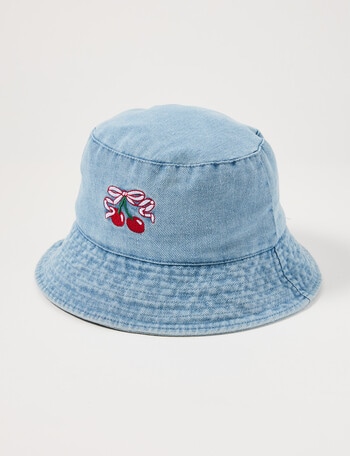 Mac & Ellie Denim Bucket Hat, Cherry EMB Blue product photo