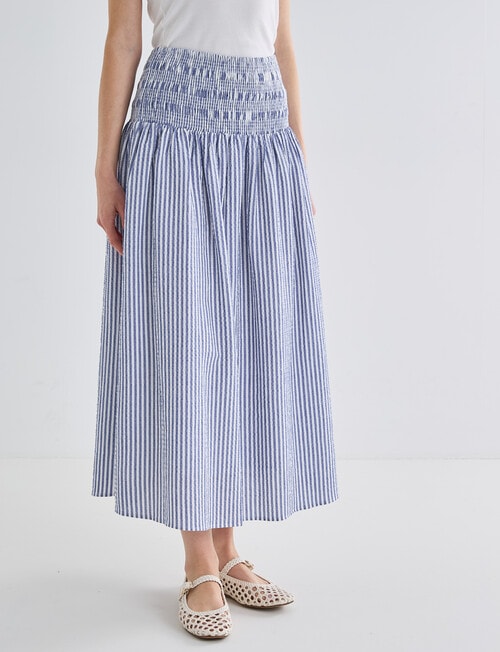 Zest Shirred Waist Skirt, Blue Stripe product photo