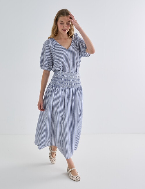 Zest Shirred Waist Skirt, Blue Stripe product photo View 03 L