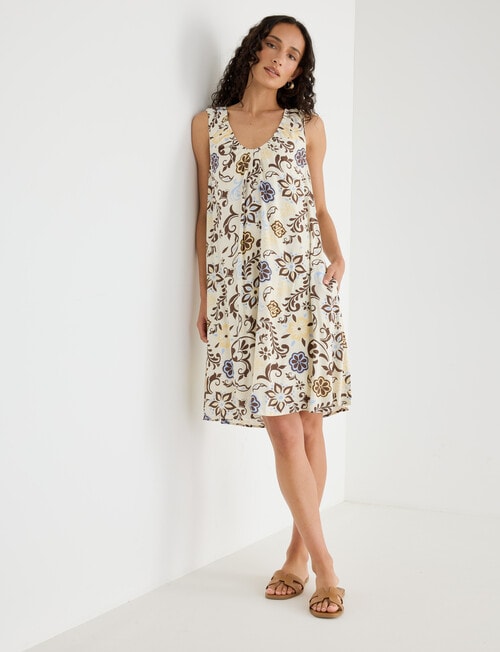 Zest Gathered Scoop Neck Mini Dress, Floral Print product photo