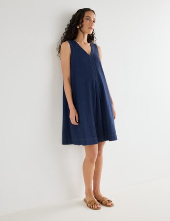 Zest V-Neck A-Line Chambray Dress, Deep Blue product photo