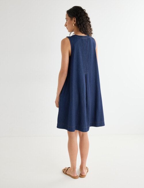 Zest V-Neck A-Line Chambray Dress, Deep Blue product photo View 02 L
