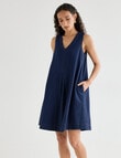 Zest V-Neck A-Line Chambray Dress, Deep Blue product photo View 03 S