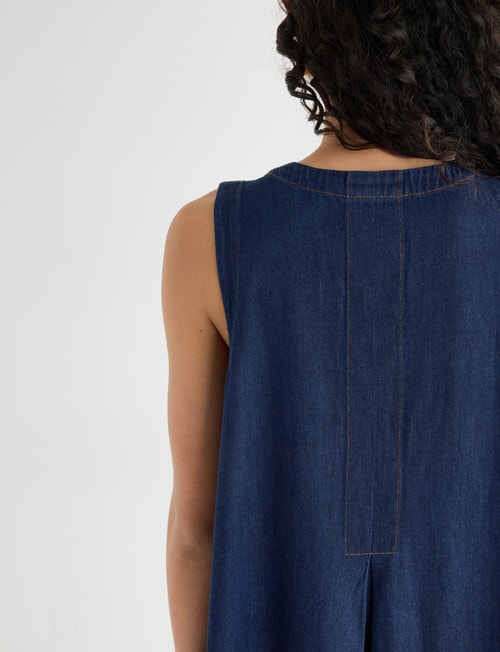 Zest V-Neck A-Line Chambray Dress, Deep Blue product photo View 06 L
