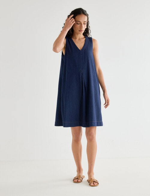 Zest V-Neck A-Line Chambray Dress, Deep Blue product photo View 07 L