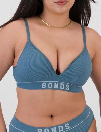 Bonds Retro Rib Seamless Wirefree Bra, Dusted Teal product photo