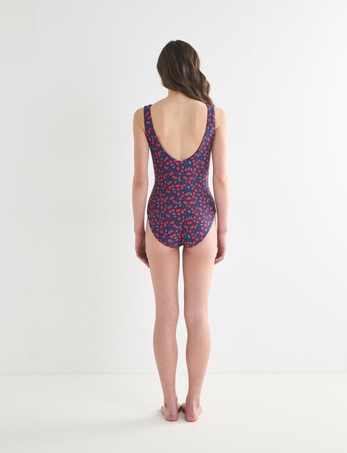Zest Swimwear V-Neck Swimsuit, Navy Cherry Print product photo View 02 L