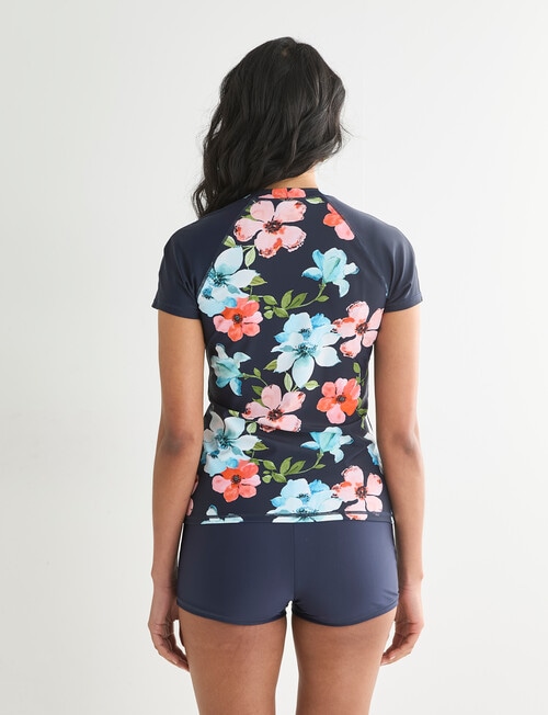 Zest Resort Short Sleeve Zip Rash Top, Midnight Floral product photo View 02 L