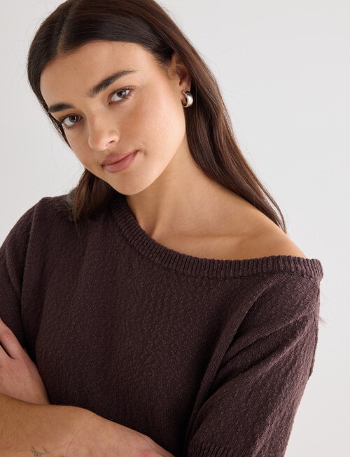 Mineral Cove Boxy Knitwear Tee, Chocolate product photo View 04 L