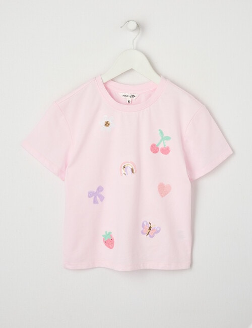 Mac & Ellie Sequin Icons Short Sleeve Boxy Tee, Light Pink product photo