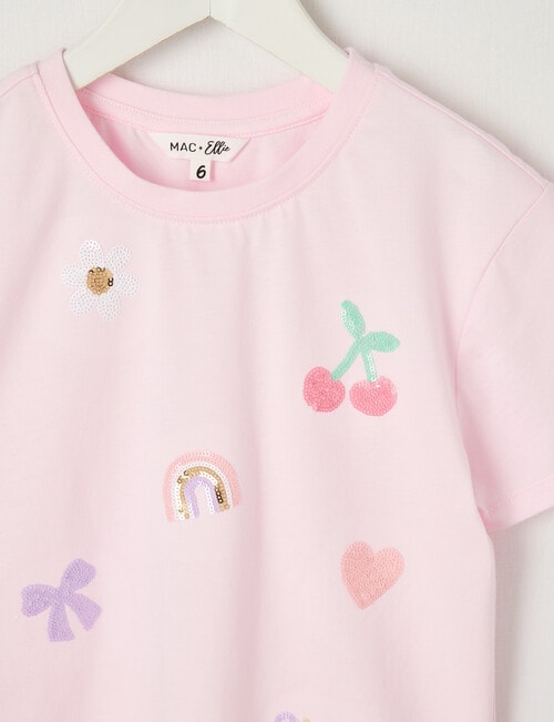 Mac & Ellie Sequin Icons Short Sleeve Boxy Tee, Light Pink product photo View 02 L