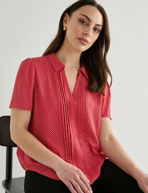 Oliver Black Ditsy Floral Collared Pleat Blouse, Poppy product photo