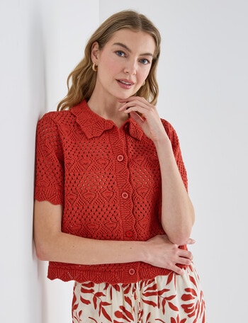 Zest Crochet Short Sleeve Top, Terracotta product photo