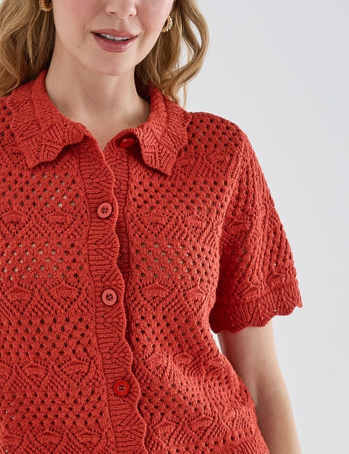 Zest Crochet Short Sleeve Top, Terracotta product photo View 04 L