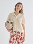 Zest Crochet Short Sleeve Top, Cream product photo